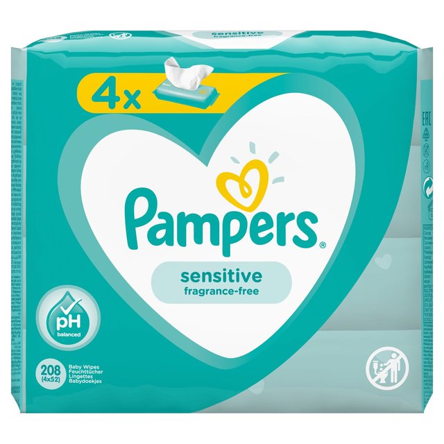 Toallitas húmedas para bebés Pampers Sensitive 4 x 52 por paquete 