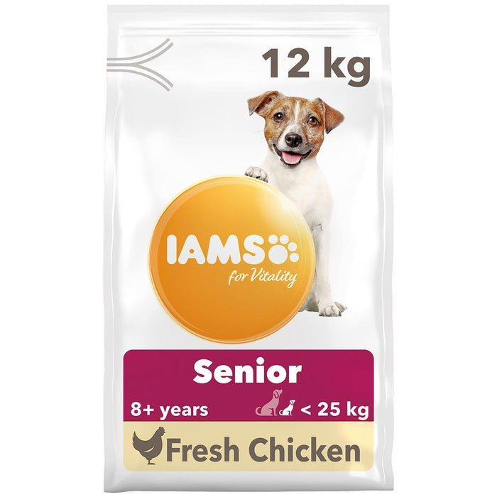 IAMs für Vitalität kleiner/mittlerer Rassen Senior Trockenhundfutter mit frischem Hühnchen 12 kg