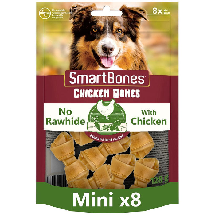 Smartbones 8 Mini Hühnchen Rawhide freie Knochen Hundeherzt 128g